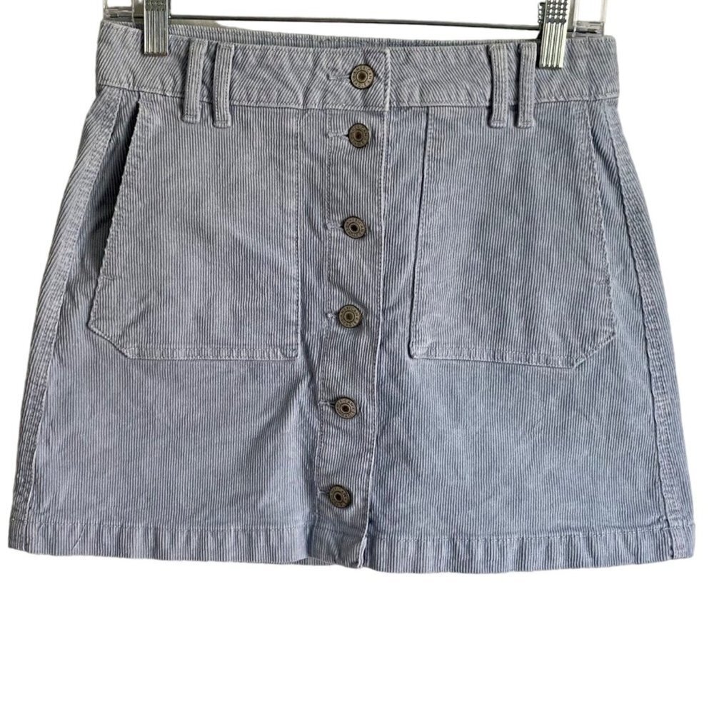American Eagle Light Blue Button Front Corduroy Super Stretch Mini Skirt Size 2